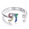 S925 Sterling Silver 26 English Letters Colorful Zircon Women Open Ring
