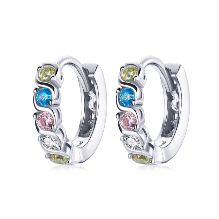 S925 Sterling Silver Shining Colorful Zircon Ear Buckle Women Earrings