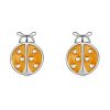 S925 Sterling Silver Orange Ladybug Ear Studs Women Earrings