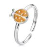 S925 Sterling Silver Orange Ladybug Women Open Ring