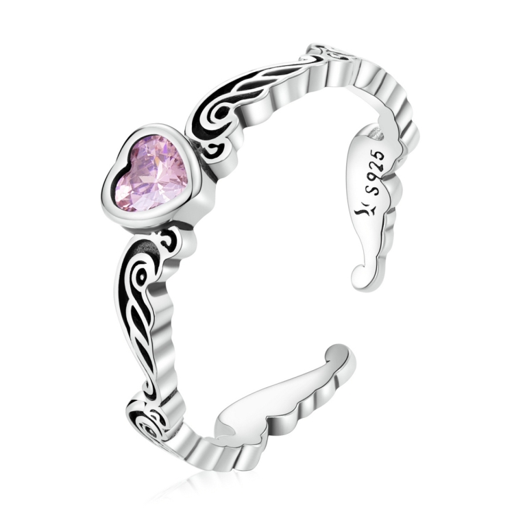 S925 Sterling Silver Retro Flower Heart Women Open Ring