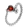S925 Sterling Silver Retro Snake Heart Zircon Women Open Ring