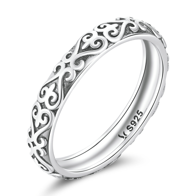 S925 Sterling Silver Retro Embossed Flower Texture Women Ring
