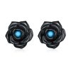 S925 Sterling Silver Black Rose Ear Stud Women Earrings