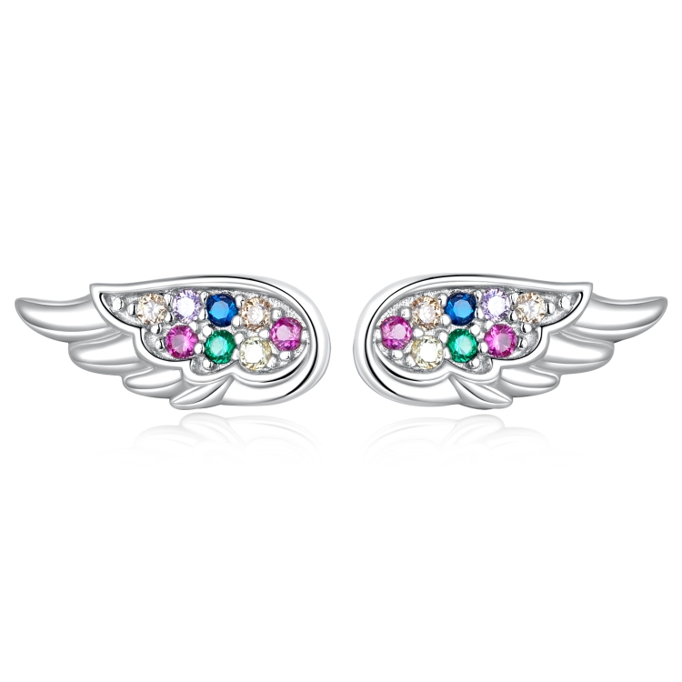 S925 Sterling Silver Colorful Zircon Wing Ear Stud Women Earrings