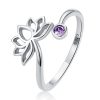 S925 Sterling Silver Simple Lotus Women Open Ring