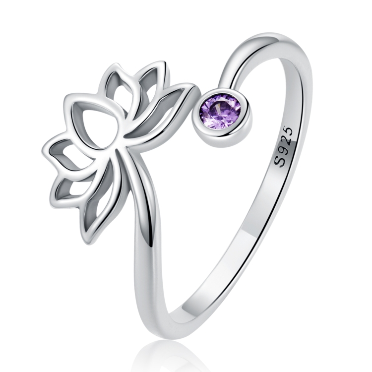 S925 Sterling Silver Simple Lotus Women Open Ring