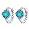 S925 Sterling Silver Square Turquoise Ear Buckle Women Earrings