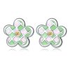 S925 Sterling Silver Checkerboard Flower Ear Stud Women Earrings