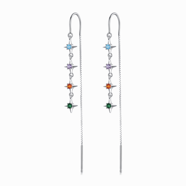 S925 Sterling Silver Star Colored Zircon Ear Line Women Earrings