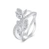 S925 Sterling Silver White Gold Plated Zircon Luxury Leaf Ring
