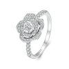 S925 Sterling Silver White Gold Plated Zircon Rose Ring Hand Decoration