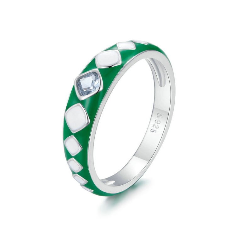 S925 Sterling Silver Personalized White Green Diamond Texture Ring Hand Decoration