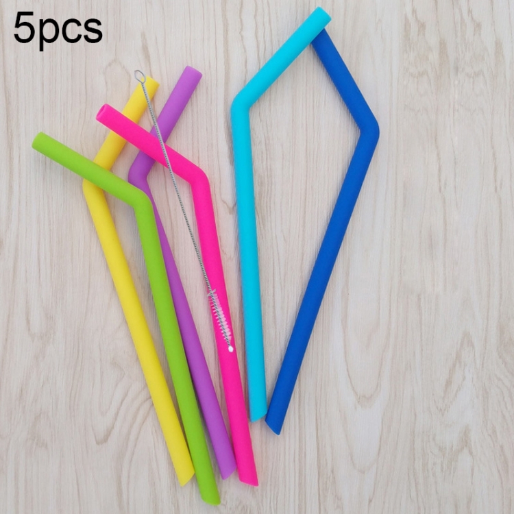 5pcs Food Grade Silicone Straws Cartoon Colorful Drink Tools with 1 Brush, Slim Bend Pipe, Length: 25cm, Outer Diameter: 7.8mm, Inner Diameter: 5mm, Random Color Delivery