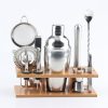 11 in 1 Stainless Steel Cocktail Shaker Tools Set with Wooden Mount, Capacity: 550ml