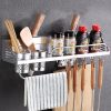 60cm 2 Cups 10 Hooks Multi-function Kitchen Punching-free Wall-mounted Aluminum Edge Condiment Holder Storage Rack