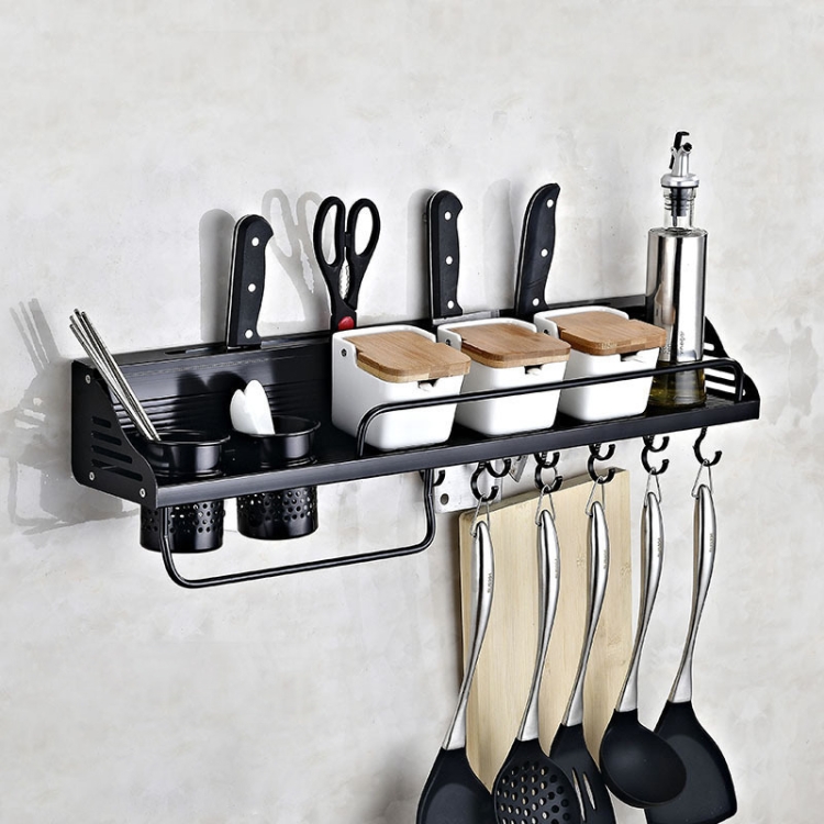 A Version 70cm 2 Cups  10 Hooks Kitchen Multi-function Wall-mounted Condiment Holder Storage Rack