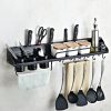 A Version 80cm 3 Cups 10 Hooks Kitchen Multi-function Wall-mounted Condiment Holder Storage Rack