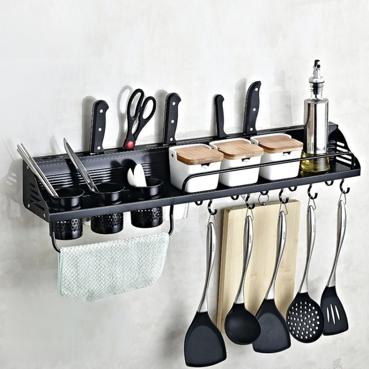 A Version 80cm 3 Cups 10 Hooks Kitchen Multi-function Wall-mounted Condiment Holder Storage Rack