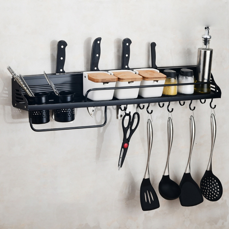 A Version 80cm 2 Cups 10 Hooks Kitchen Multi-function Wall-mounted Condiment Holder Storage Rack