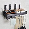 C Version 50cm 2 Cups 10 Hooks Kitchen Multi-function Wall-mounted Condiment Holder Storage Rack