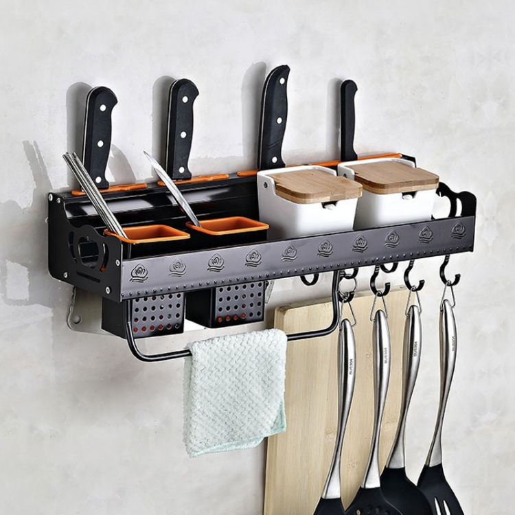 C Version 50cm 2 Cups 10 Hooks Kitchen Multi-function Wall-mounted Condiment Holder Storage Rack
