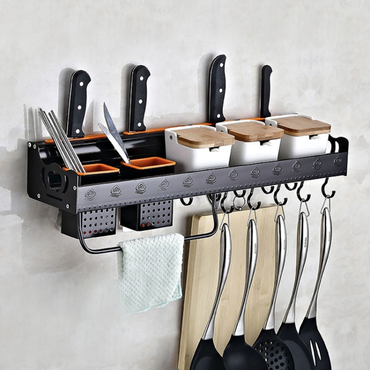 C Version 60cm 2 Cups 10 Hooks Kitchen Multi-function Wall-mounted Condiment Holder Storage Rack