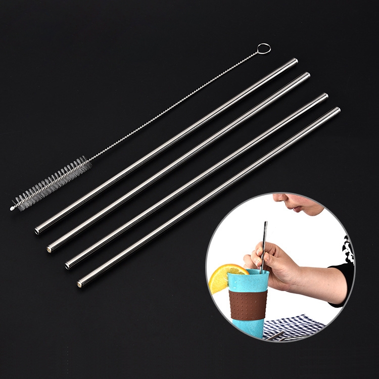 4 PCS Reusable Stainless Steel Drinking Straws + 1 x Cleaner Brush Set Kit