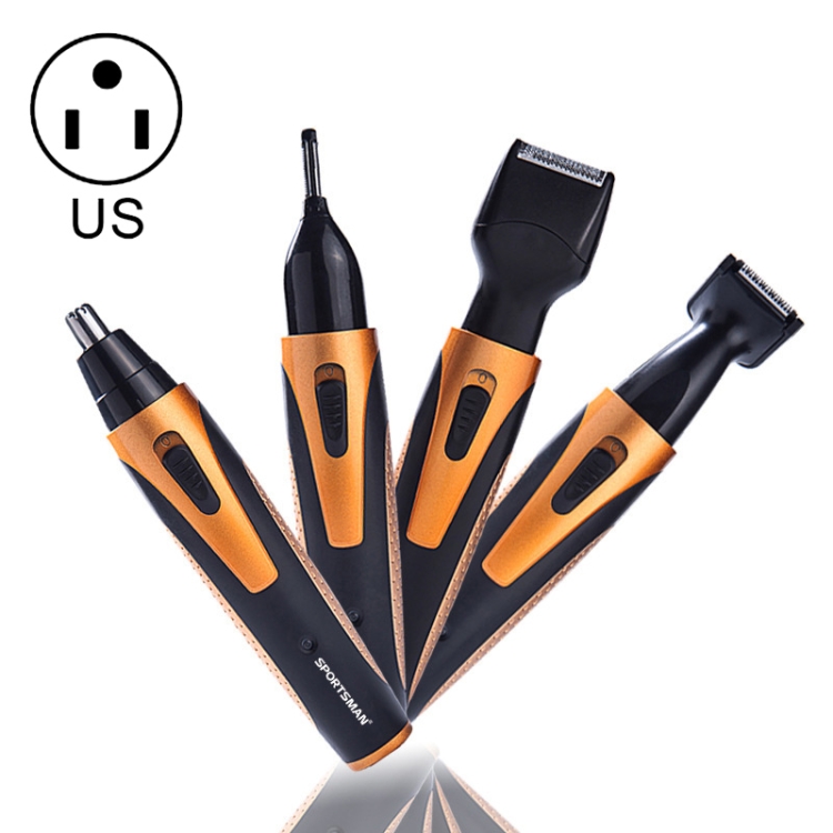 SPORTSMAN Four-in-one Electric Rechargeable Ear Nose Trimmer Beard Face Shaver Eyebrows Hair Trimmer For Men, US Plug(gold 110v)