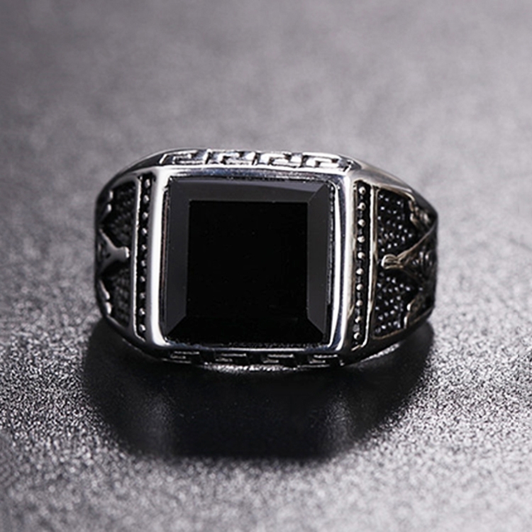 Europe and America Style Punk Gothic Retro Black Onyx Gemstone Men Titanium Steel Ring, US Size: 7, Diameter: 17.4mm, Perimeter: 55mm