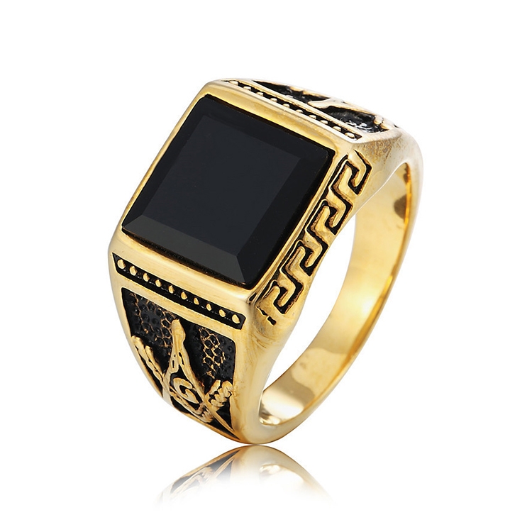 Europe and America Style Punk Gothic Retro Black Onyx Gemstone Men Titanium Steel Ring, US Size: 9, Diameter: 19mm, Perimeter: 59.8mm