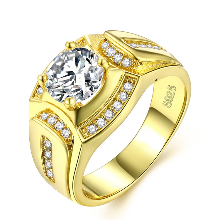 Fashion Businessman 18K White Gold Plated + AAA Zircon Men Diamond Ring, Size: 11, Diameter: 20.6mm, Perimeter: 64.6mm