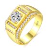 Fashion New Style Gold Plated + AAA Zircon Inlaid Rhinestone Men Diamond Ring, Size: 8, Diameter: 18.1mm, Perimeter: 57mm