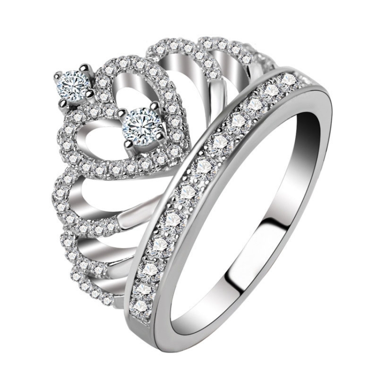 Princess Queen Crown-shaped Platinum Plated Zircon Ring, US Size: 10, Diameter: 19.8mm , Perimeter: 62.1mm