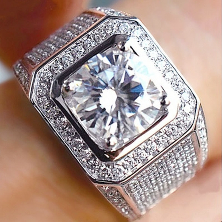 Fashion Full Rhinestone Micro-insert Silver Ring, US Size: 13, Diameter: 22.3mm, Perimeter: 70mm