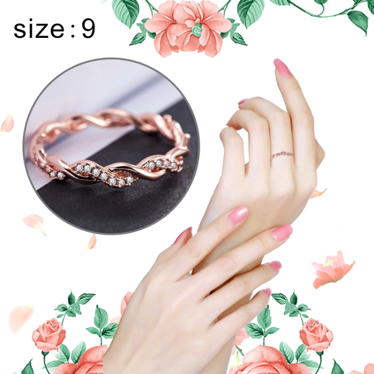 Simple Stylish Ladies Full Rhinestone Twist Modelling Ring(US Size:9)