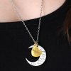 Half-Moon-Shaped Alloy Plated Pendant Necklace With Greetings Engraved At The Backside For Family, Diameter 3cm, Perimeter 9.4cm(Silver+Gold For daughter)