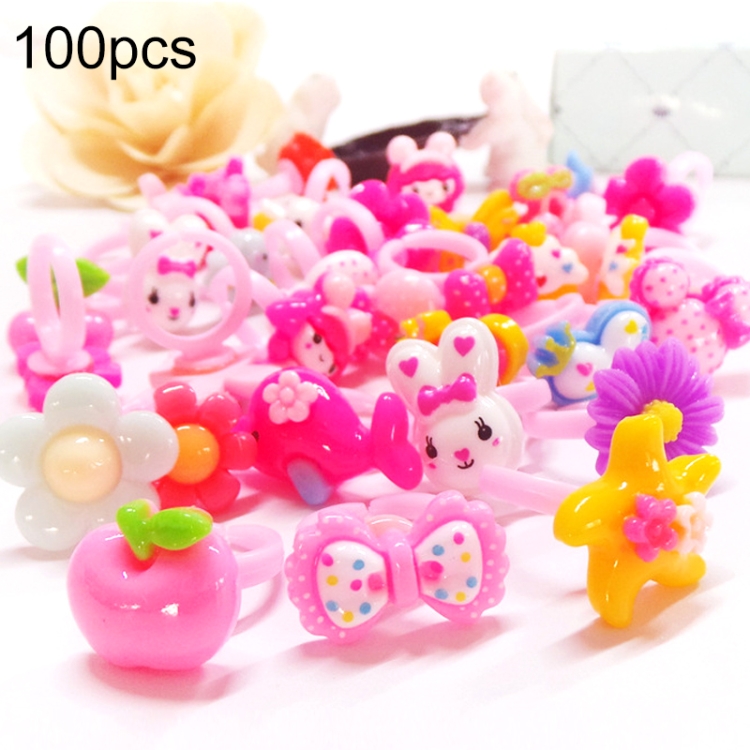 100 PCS Children Cute Cartoon Resin Flower Animal Heart Bow-knot Ring, Smooth Surface
