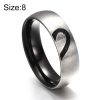 Fashion Rhinestone Love Heart Splice Couples Ring Fine Titanium Steel Ring for Men and Women(Silver without Diamond, US Size: 8)