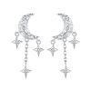 BSE858 Sterling Silver S925 White Gold Plated Zircon Moon Tassel Stud Earrings