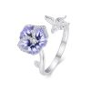 BSR451-E Sterling Silver S925 White Gold Plated Zircon Pansy Ring