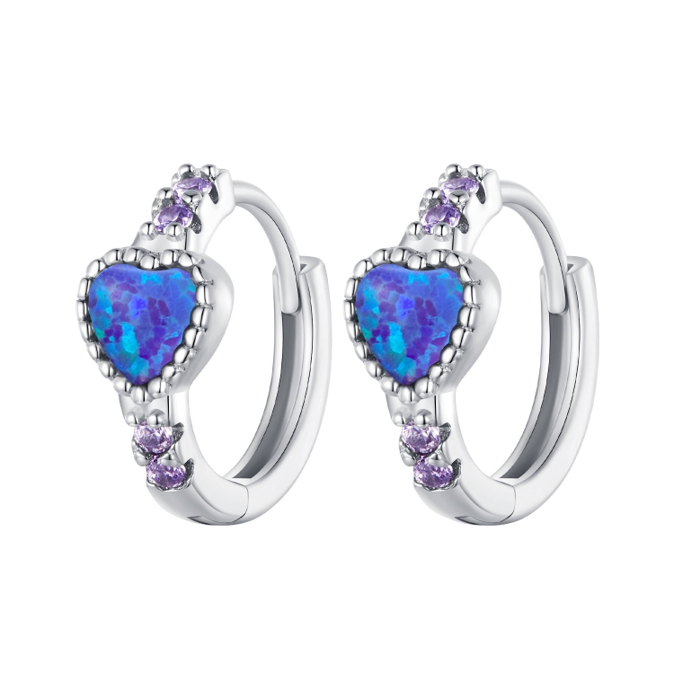 BSE865 S925 Sterling Silver Purple Opal Earrings Heart Shape Versatile Earrings