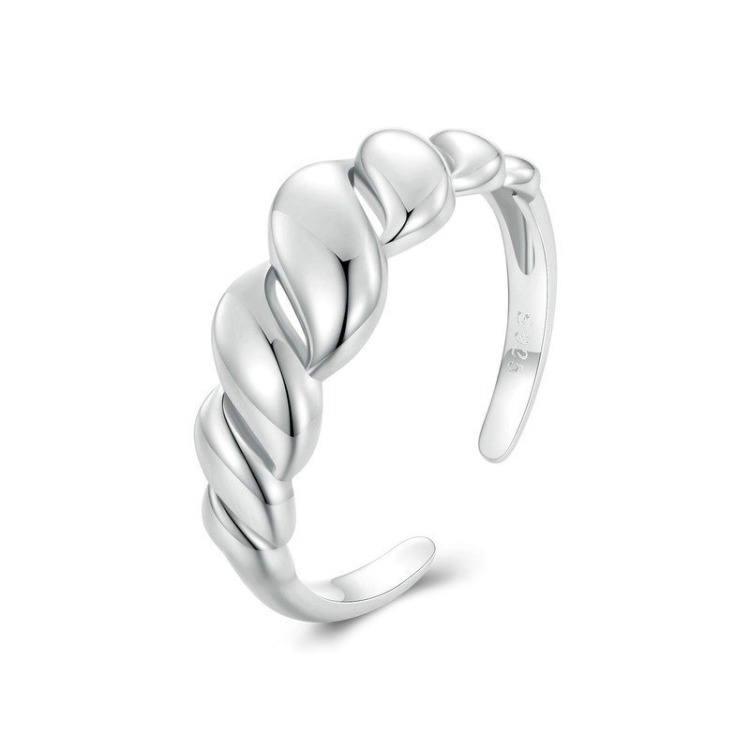 BSR459-E S925 Sterling Silver White Gold Plated Wavy Open Adjustable Ring
