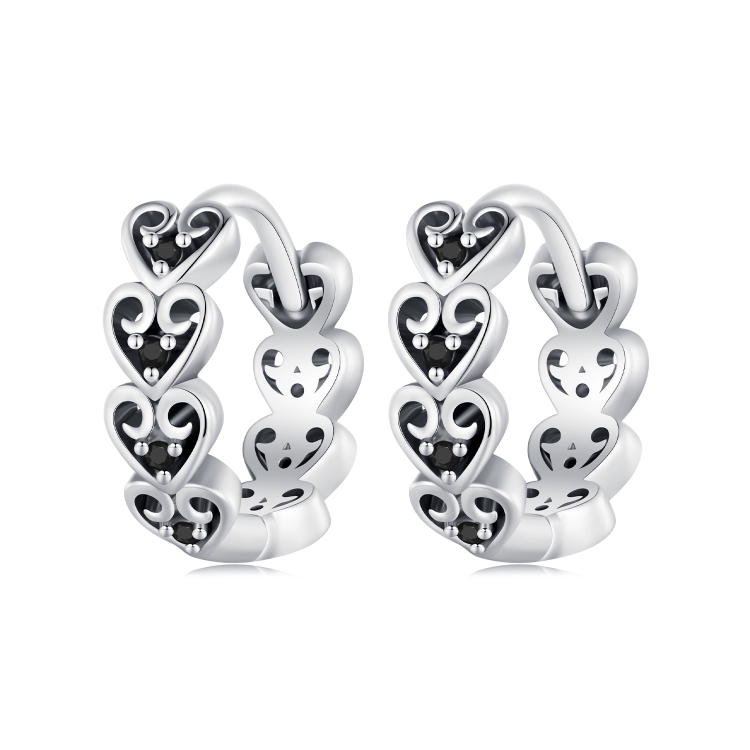 SCE1613 Sterling Silver S925 Black Heart Shape Earrings