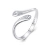 SCR946-E Sterling Silver S925 White Gold Plated Zircon Double Heart Opening Adjustable Ring