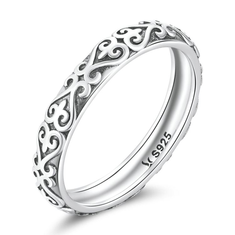 SCR776-10 Sterling Silver S925 Vintage Embossed Pattern Ring