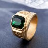 Retro Square Gemstone Carved Dragon Totem Signet Titanium Steel Ring for Men, US Size: 8, Diameter: 18.2mm, Perimeter: 57mm