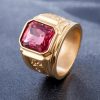 Retro Square Gemstone Carved Dragon Totem Signet Titanium Steel Ring for Men, US Size: 9, Diameter: 19mm, Perimeter: 59.8mm
