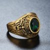 Retro Round Gemstone Carved Soldier Army Military Titanium Steel Ring for Men, US Size: 7, Diameter: 17.4mm, Perimeter: 55mm