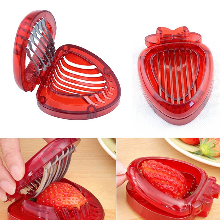 Kitchen Tool Plastic Strawberry Slicer Fruit Knife with Stainless Steel Blade